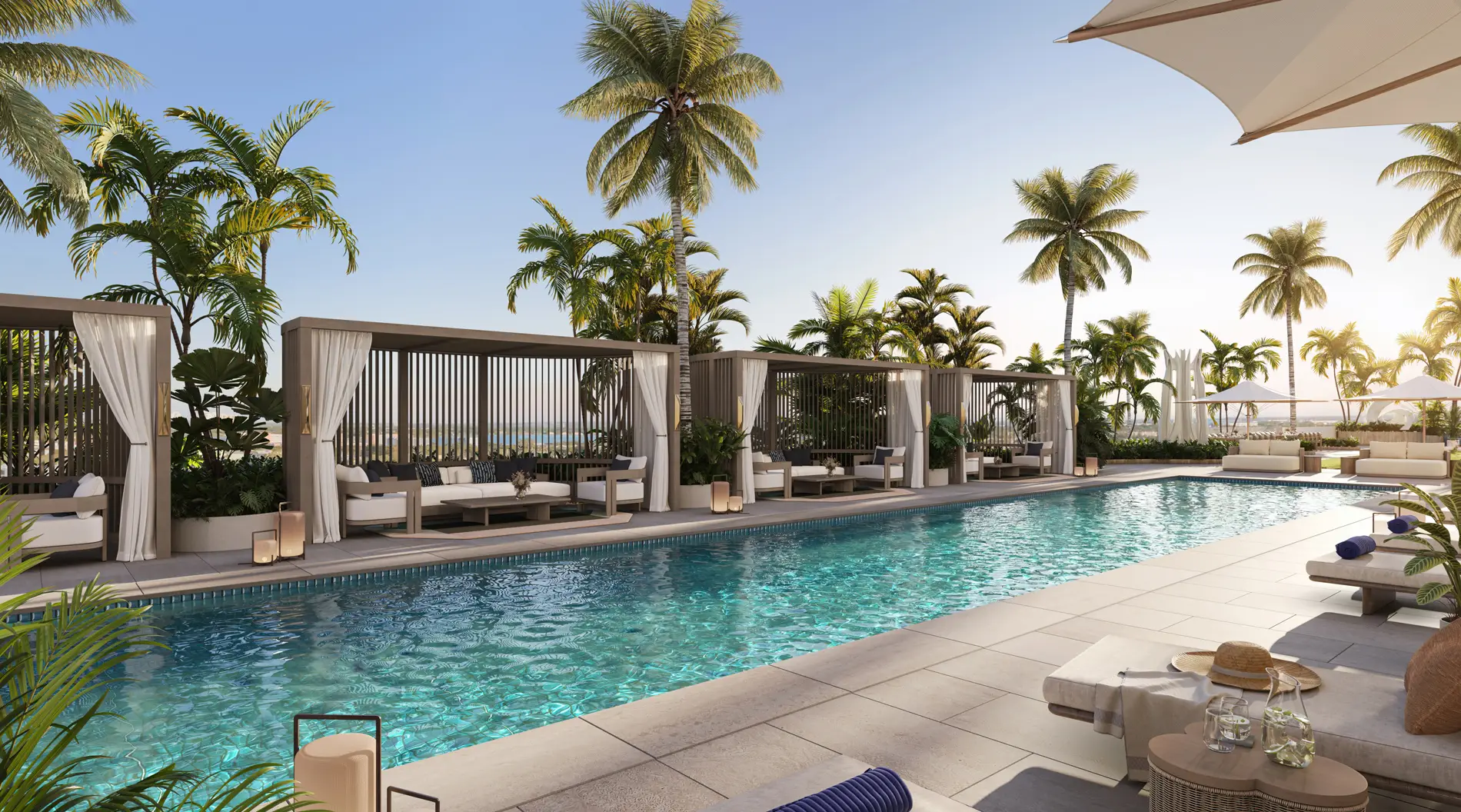 Ritz-Carlton West Palm Beach pool with cabanas and palm trees Ritz-Carlton West Palm Beach pool with cabanas and palm trees